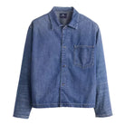 Blue denim jacket on a white background