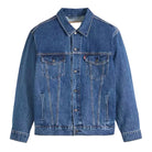 Blue denim jacket on a white background