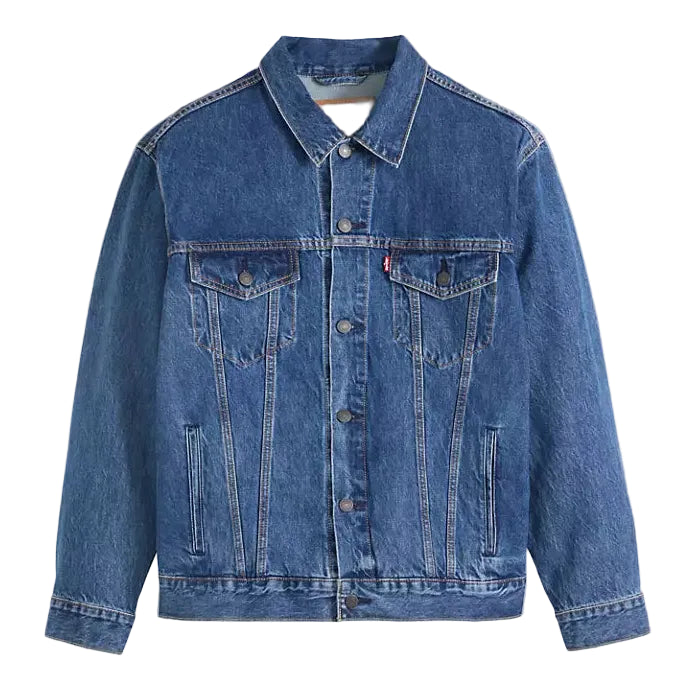 Blue denim jacket on a white background