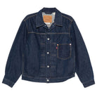 Blue denim jacket on a white background
