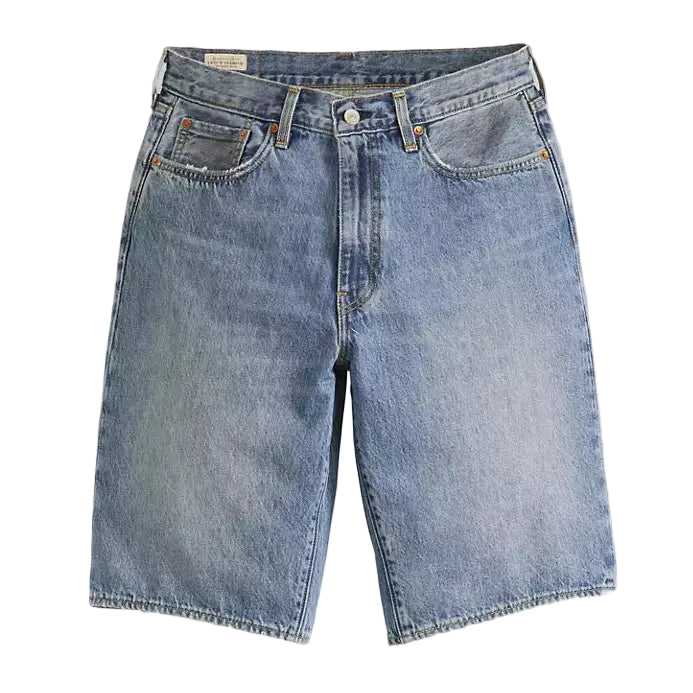 Blue denim shorts on a white  background