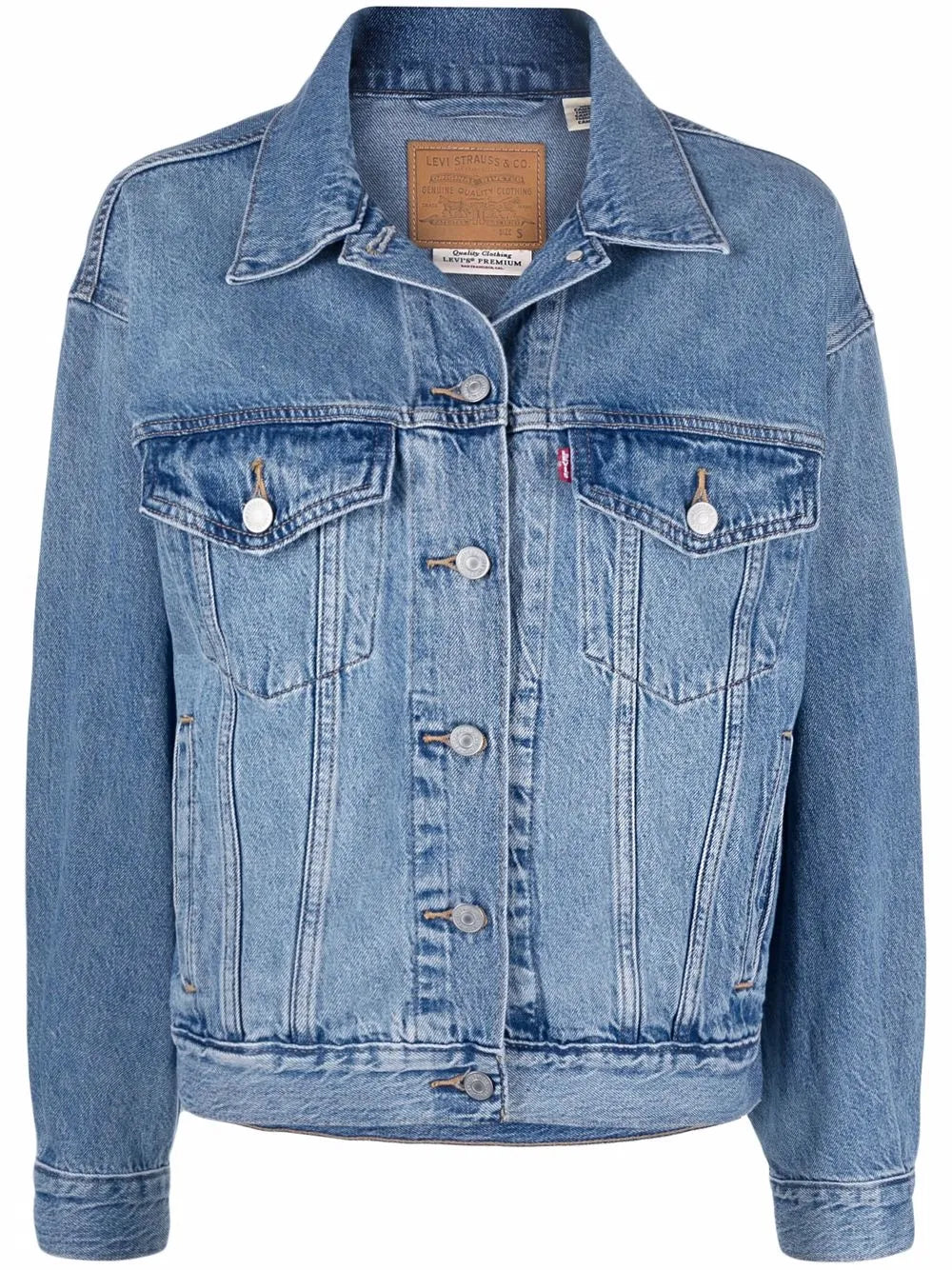 Blue denim jacket on a white background