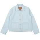 Light blue denim jacket on a white background