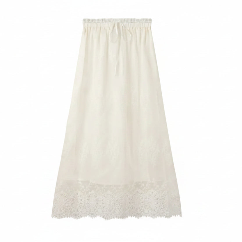 White lace skirt on a white background