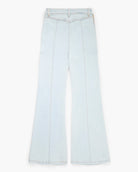 Light blue bell-bottom jeans on a white background