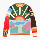 Colorful sweater with abstract design on a white background