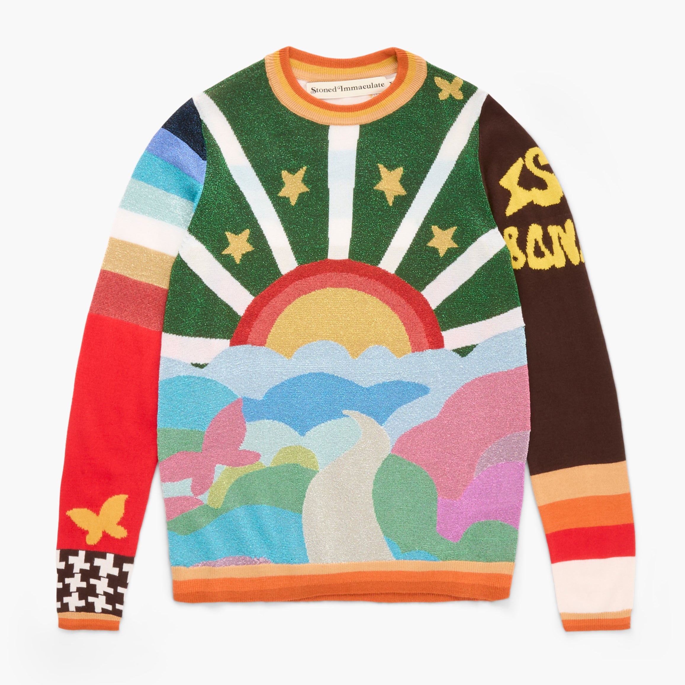 Colorful sweater with abstract design on a white background