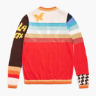 Colorful sweater with butterfly design and text on a white background
