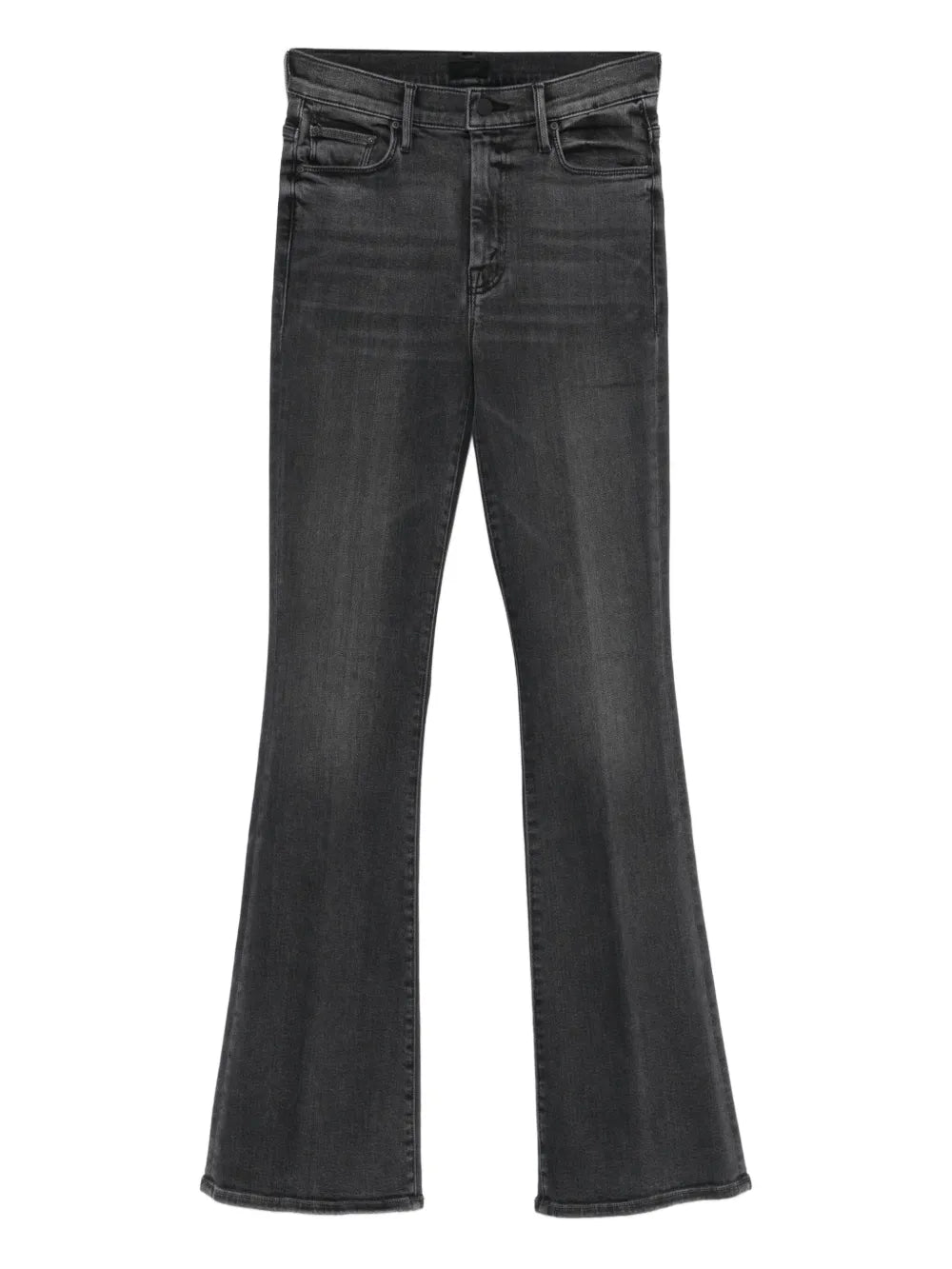Black flared jeans on a white background