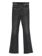 Black flared jeans on a white background