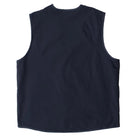 Back of a navy vest on a white background