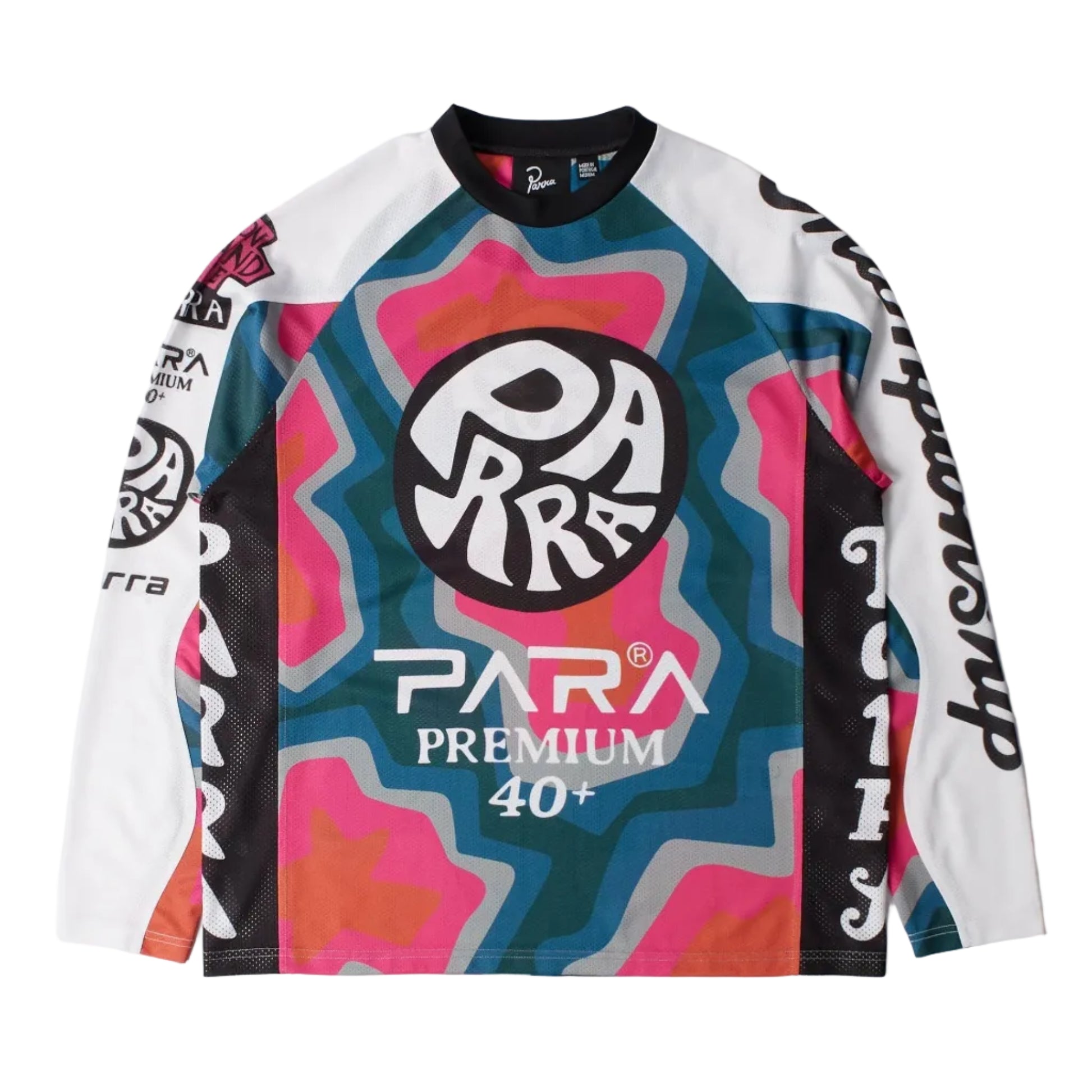 Multicolored long sleeve jersey on a white background