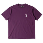 Purple t-shirt with an embroidered rabbit at the chest on a white background