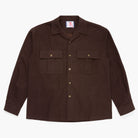 Brown button down shirt on a white background