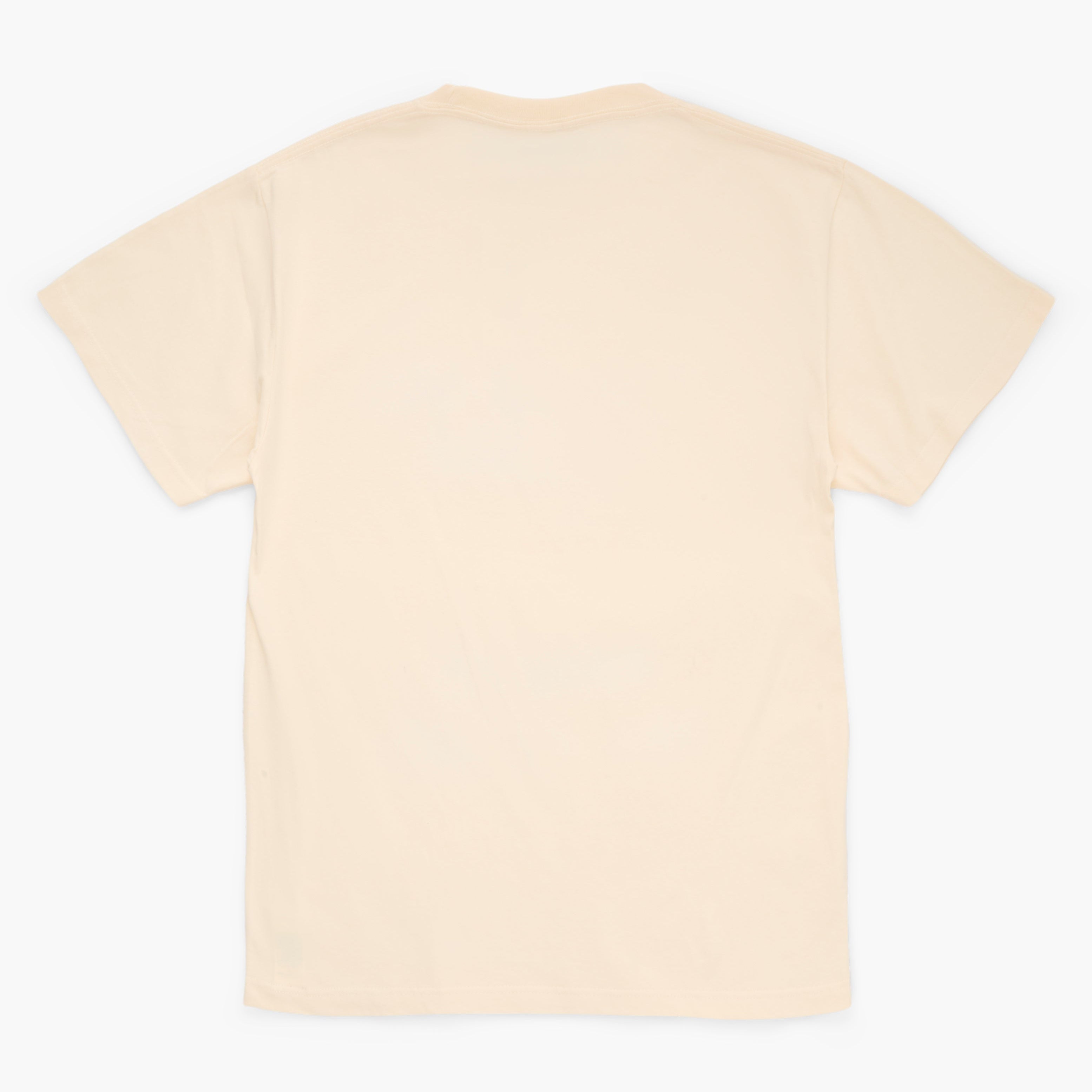 Back view of a cream t-shirt on a white background