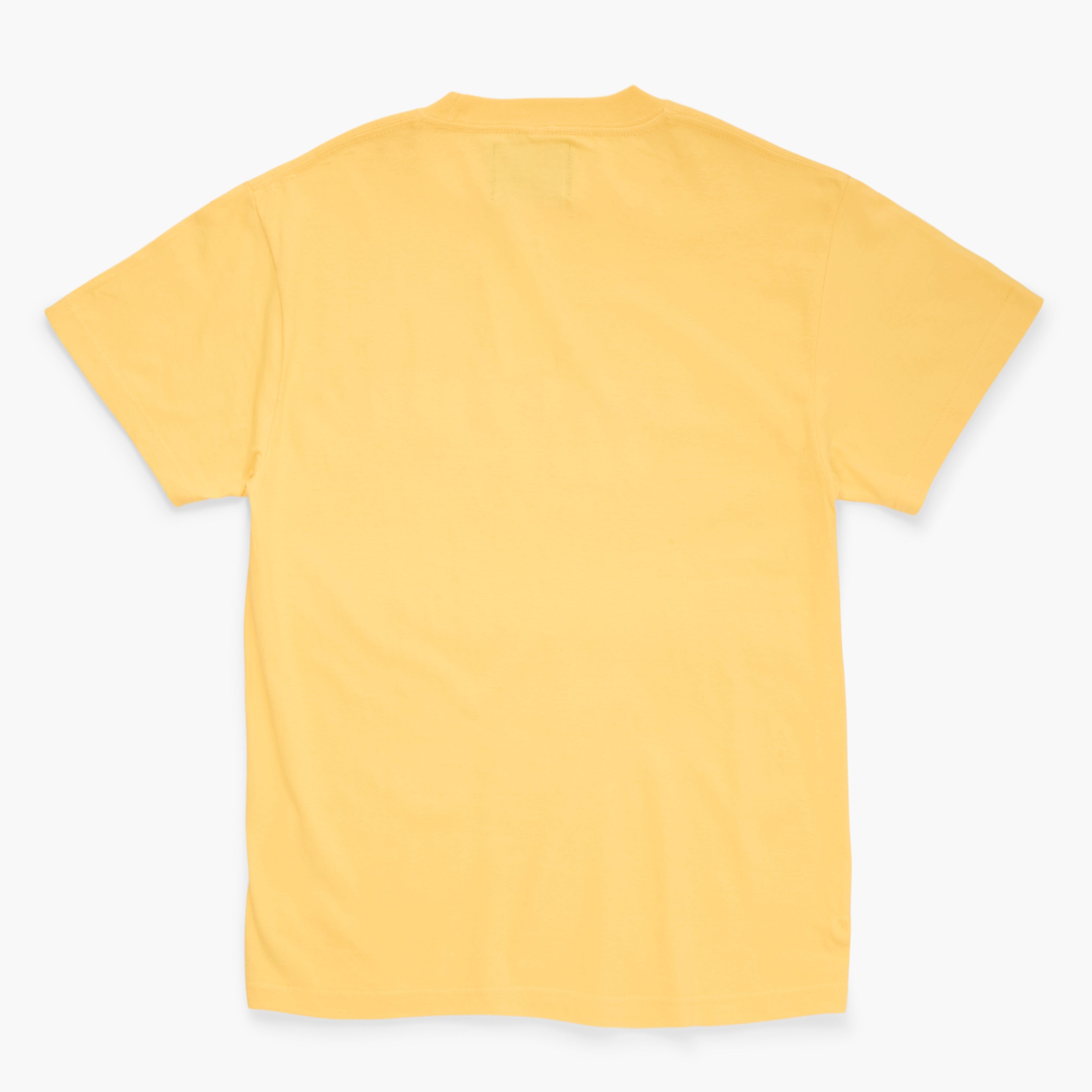 Back view of a yellow t-shirt on a white background