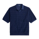Navy blue patterned polo shirt on a white background