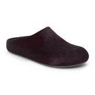A single dark plum-brown mule slipper with a soft textured upper and a dark gray sole, shown from a three-quarters angle on a white background.