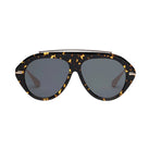 Dark marble framed sunglasses with black lenses and gold accents on a white background 