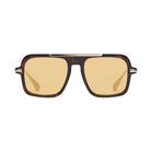 Square aviator-style sunglasses with a dark tortoiseshell frame and warm yellow lenses, shown against a white  background.