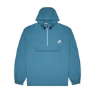 Blue hooded jacket with a brand logo on a white background