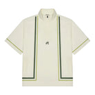 White windshirt with green accents on a white background