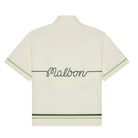 Beige shirt with 'Malbon' branding on a white background