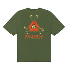 Green t-shirt with a golf-themed design and 'Malbon' branding on a white background
