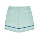 Light blue shorts with white and navy accents on a white background