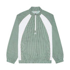 Green seersucker pullover jacket on a white backgrou