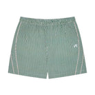 Green seersucker shorts on a white background