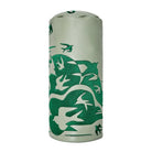 Green leather driver head cover with embroidered graphic on a white background