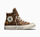 Leopard print high top Converse on a white background