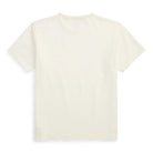 A plain cream-colored short-sleeve t-shirt shown from the back, laid flat against a solid white background.