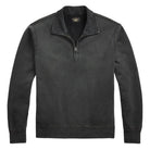 A dark charcoal gray quarter-zip pullover sweatshirt with a stand-up collar and ribbed cuffs and hem, shown flat against a white background.