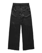 Black wide-leg pants with an elastic drawstring waistband, displayed flat against a white background.