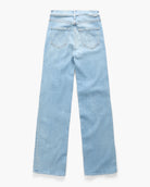 Light blue denim jeans shown from the back, featuring a straight-leg fit and classic pocket stitching, laid flat against a clean white background.