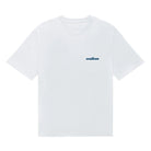 A white short-sleeve crewneck t-shirt with a small blue 'malbon' logo printed on the left chest, displayed on a clean white background.