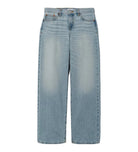 Light blue wash denim jeans by RE/DONE, straight-leg fit with faded finish, five-pocket styling, and copper hardware, shown flat against a white background.