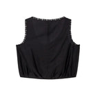 Back view of the black Allegra Top by RE/DONE, showing the sleeveless silhouette with scalloped lace trim along the neckline and armholes, shown flat against a white background.