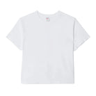 A plain white short-sleeve crewneck t-shirt laid flat against a clean white background.