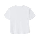 A plain white short-sleeve t-shirt shown from the back, laid flat against a clean white background.