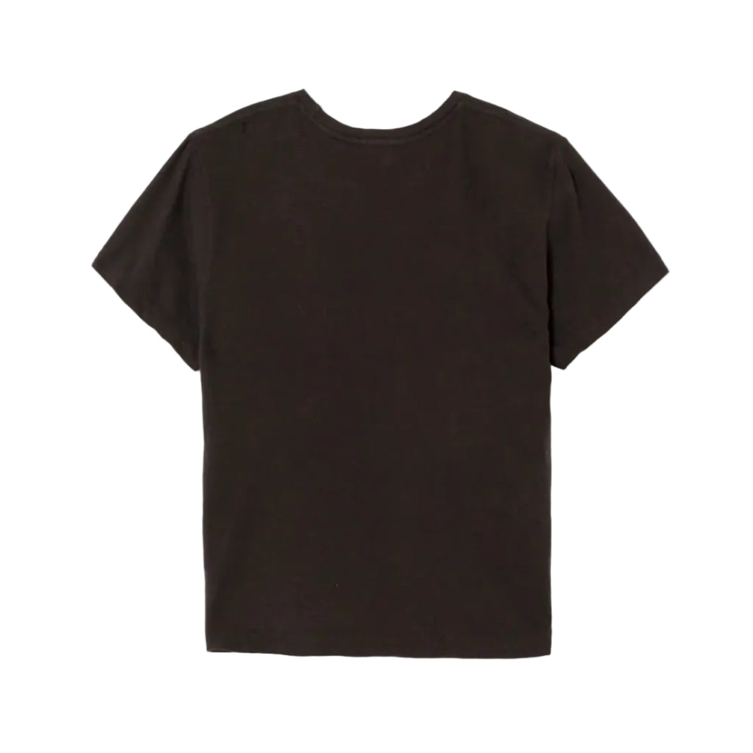 A black short-sleeve crewneck t-shirt shown from the back, laid flat against a white background.