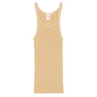 A light beige ribbed tank top laid flat against a white background.
