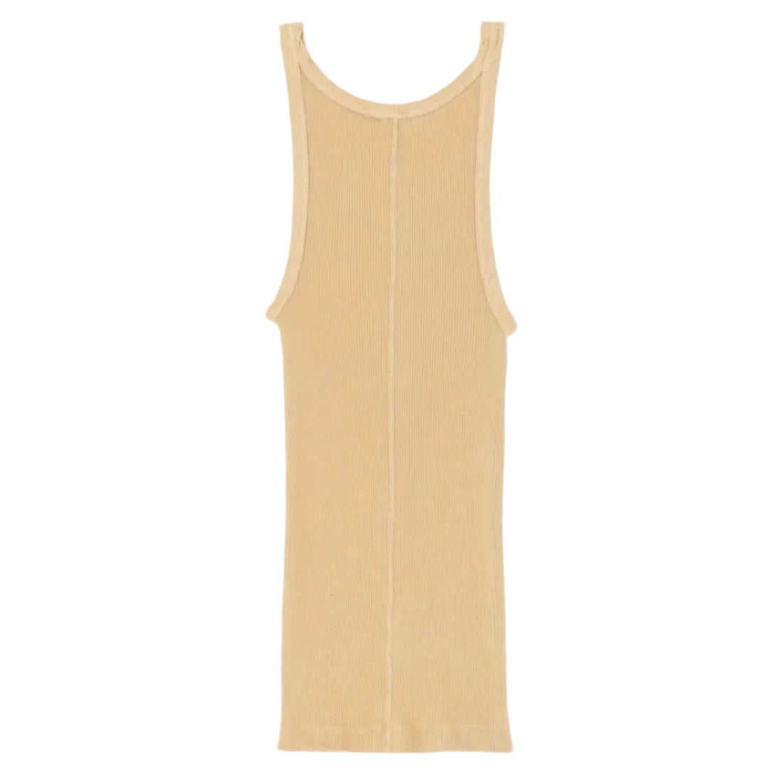 A light beige ribbed tank top shown from the back, centered on a plain white background.