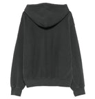 A dark charcoal gray hooded sweatshirt shown from the back, laid flat against a solid white background.