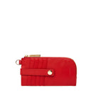 Red wallet with gold accents on a white background