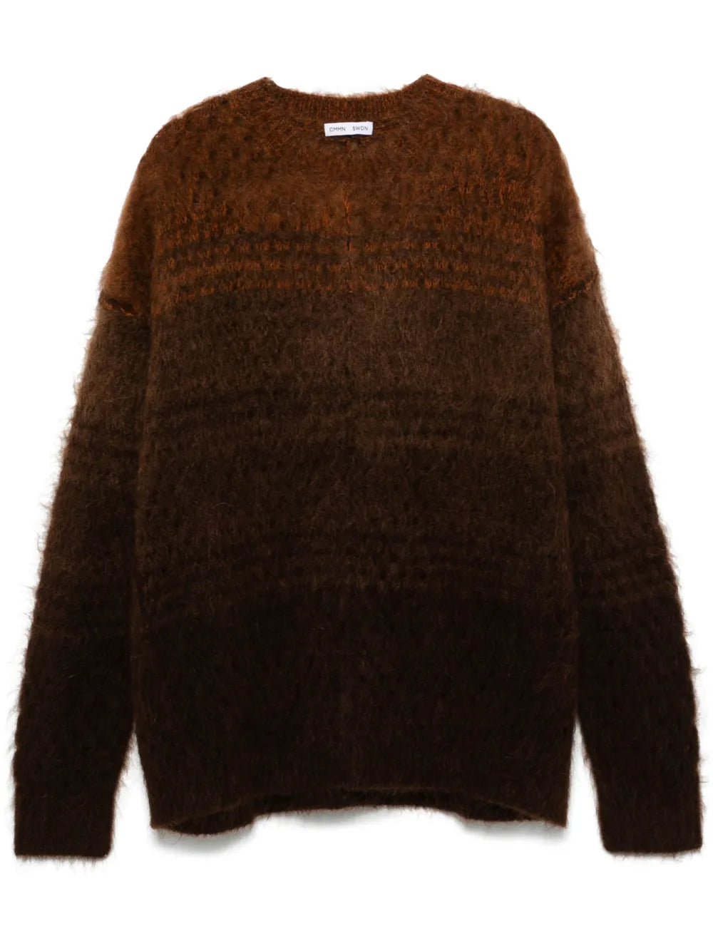 CMMN SWDN Shia brown fuzzy knit sweater, front view