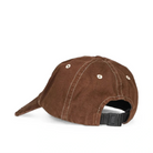 Back three-quarter view of the brown Logo Cap, showing the cream topstitching, embroidered eyelets and the adjustable strap with a black buckle.