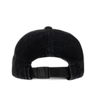 Back view of the black denim SFTM Cap, showing the adjustable strap with a black buckle.